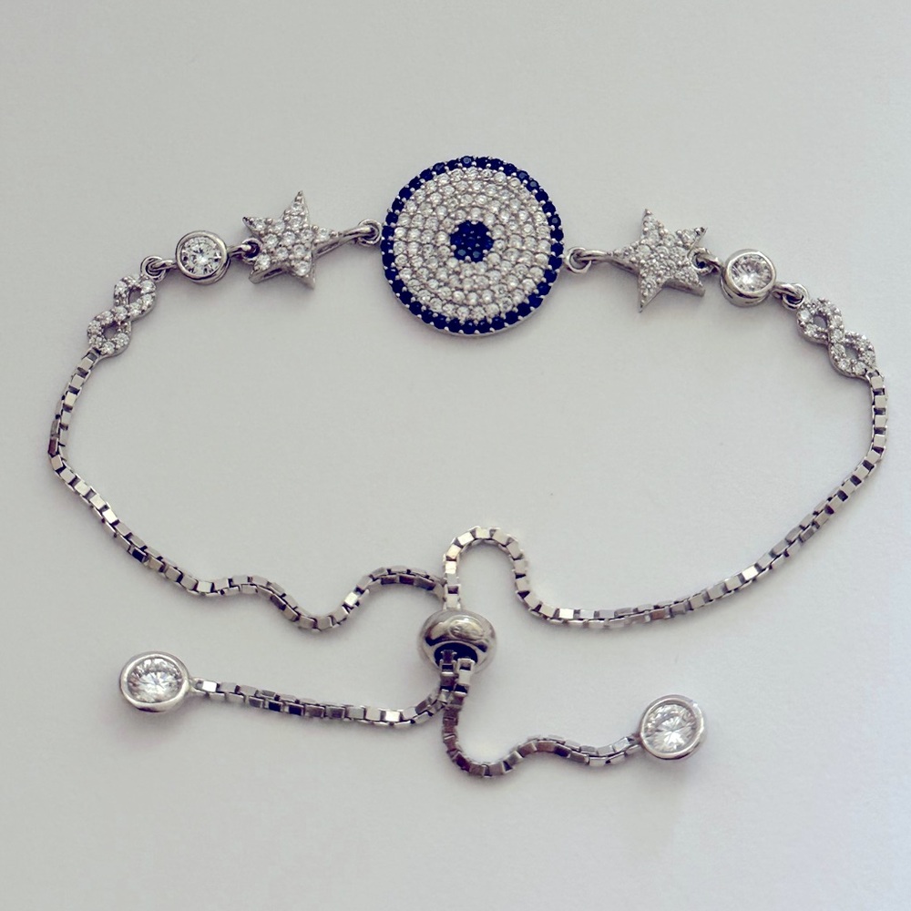 🧿925 Silver evileye infinity star bracelet bolo cz stones